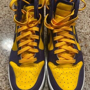 Nike Yellow and Purple High-Top Sneakers